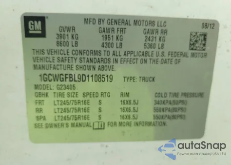 2013 Chevrolet Express 2500 из США, поврежденный, VIN 1GCWGFBL9D1108519